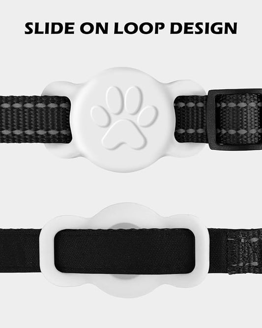 Dynmeow Dog Cat Collar Holder Compatible with Airtag, Anti-Lost Silcione Holder for 3/8 and 5/8 Inch Wide Collars, White, S(1 Pack)