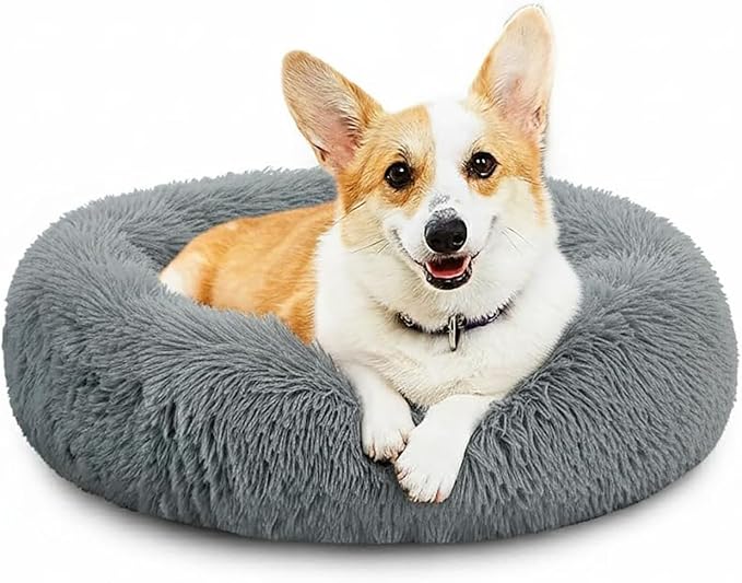 MFOX Calming Dog Bed (S/M/L/XL) for Medium and Large Dogs Comfortable Pet Bed Faux Fur Donut Cuddler Up to 15/30/50/90lbs