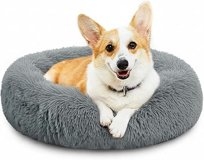 MFOX Calming Dog Bed (S/M/L/XL) for Medium and Large Dogs Comfortable Pet Bed Faux Fur Donut Cuddler Up to 15/30/50/90lbs