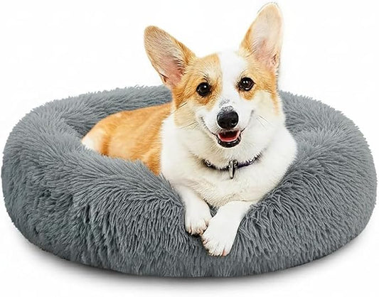 MFOX Calming Dog Bed (S/M/L/XL) for Medium and Large Dogs Comfortable Pet Bed Faux Fur Donut Cuddler Up to 15/30/50/90lbs