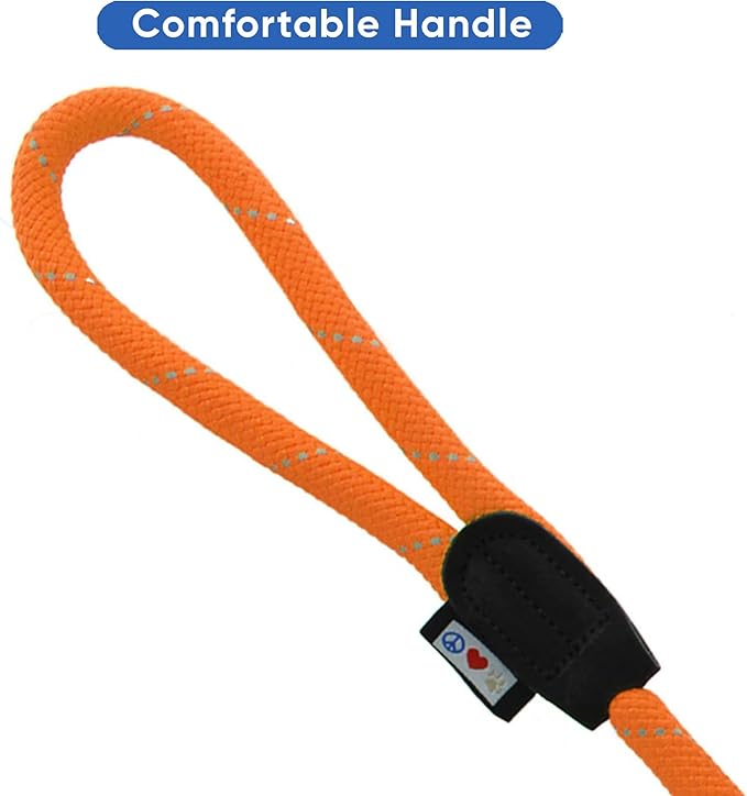 Pawtitas Double Leash for Two Dogs Great for Walking & Training Comfortable Shock Absorbing Reflective Pet Rope Leash for 2 Dogs 6ft - Medium/Large - Orange