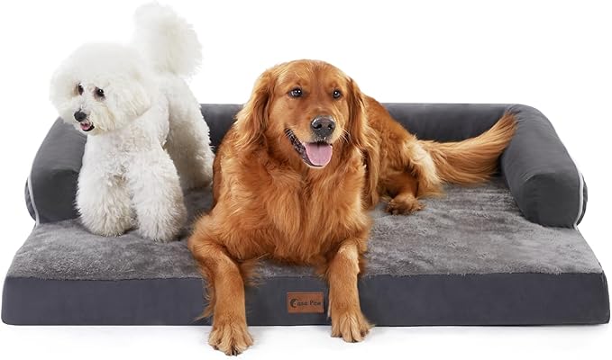 Casa Paw Orthopedic Dog Beds for Extra Large Dogs, Waterproof Egg Crate Foam XL Dog Bed with Sides 45x35Inch, Big Dogs Couch Beds with Removable Washable Cover and Nonskid Bottom, Dark Grey