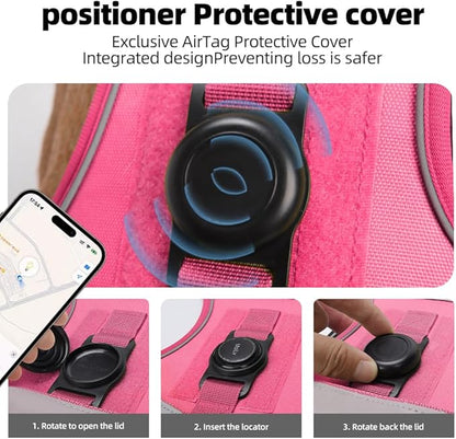 Airtag Dog Harness Chest Plate Reflective No Pull Harness with Leash for Extra Large Dogs (Fuchsia, M)