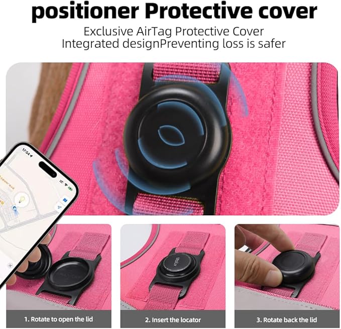 Airtag Dog Harness Chest Plate Reflective No Pull Harness with Leash for Extra Large Dogs (Fuchsia, XL)