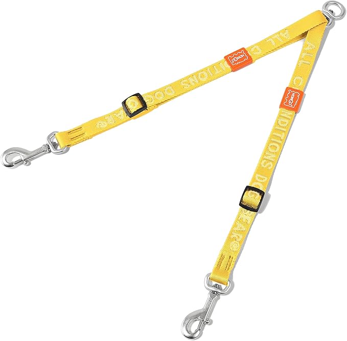 HOWGO Double Dog Leash, No Tangle 360° Swivel, Adjustable Two Padded Handles, Double Clip Dog Leash Coupler Splitter for 30~150 lbs Large and Medium Breeds (Yellow, 4/5'' x 0.9 FT, Ultralight)