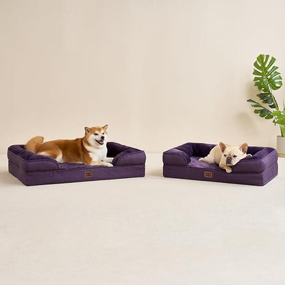 EHEYCIGA Orthopedic Dog Bed for Medium Dogs, Waterproof Memory Foam Medium Dog Beds with Sides, Non-Slip Bottom and Egg-Crate Foam Pet Couch Bed with Washable Removable Cover, Purple