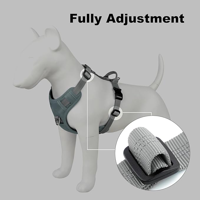 Plutus Pet No Pull Dog Harness, Reflective Adjustable Dog Vest Harness with Handle, Escape Proof, Soft Padded for Small Medium Large Dogs (Gray, M)