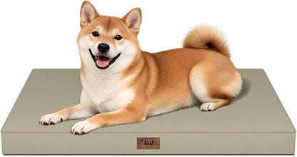 Tail Stories Outdoor Dog Bed for Medium Dogs, Waterproof Dog Crate Mat Orthopedic Egg Crate Foam Pet Bed with Washable Removable Oxford Cover, Khaki