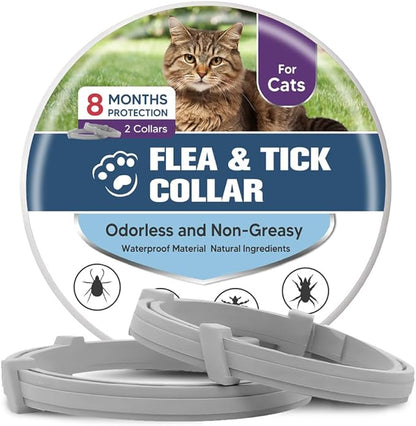 UDyoude Flea Collar for Cats, Cat Flea and Tick Collar, Cat Flea Collars, Kitten Tick Collars, Adjustable 8 Months Protection (Pack of 2)