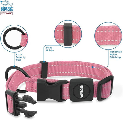 Best Pet Supplies Voyager Reflective Dog Leash or Collar with Neoprene Handle, for Small, Medium, and Large Breed Puppies, Cute and Heavy Duty for Walking, Running and Training - Pink, L