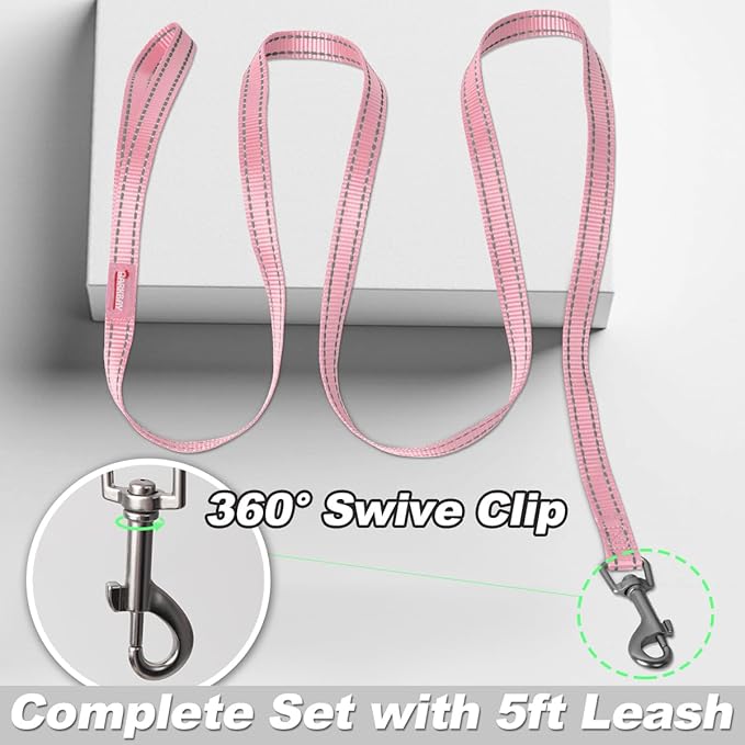 Dog Harness and Leash Set,Step in Small Sized Dog Harness,Soft Mesh,No-Chock,Reflective Adjustable,Secure with Hook & Loop Fastener,Puppy Vest for Small,Medium Dogs(Baby Pink,XS)