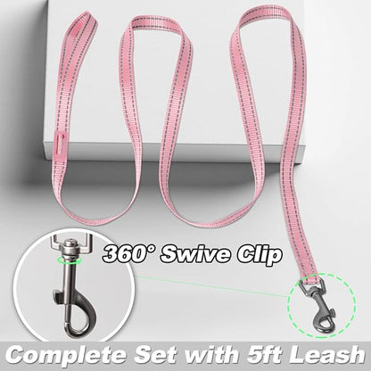Dog Harness and Leash Set,Step in Small Sized Dog Harness,Soft Mesh,No-Chock,Reflective Adjustable,Secure with Hook & Loop Fastener,Puppy Vest for Small,Medium Dogs(Baby Pink,S)