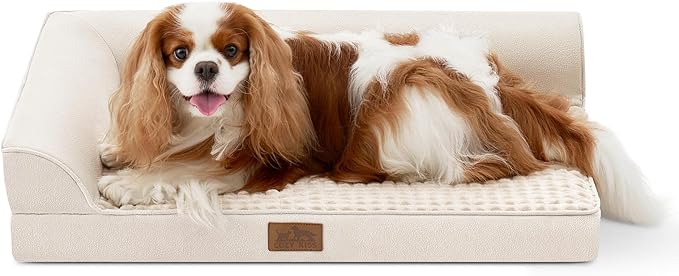 COZY KISS Orthopedic Dog Bed for Medium Small Size Dog, Dogs Crate Bed, L Shaped Foam Anti-Slip Bottom Pet Cat Sofa with Washable Removable Cover, Suitable for Pet Up to 40 lbs, 30x20x6.5 inch, Beige