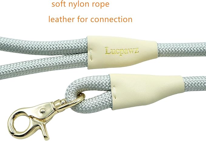 Lobster Snap Pet Leash 5FT, Special Strong Nylon Rope Dog Leash, Solid Color Rope Dog Lead for All Breeds (Grey, 5ft *10mm)