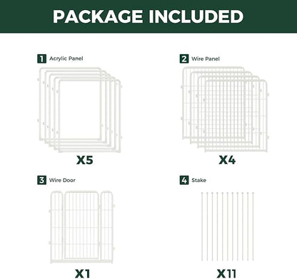 FXW Acrylic & Wire Mesh Indoor Dog Playpen, Heavy Duty 32 Inch 10 Panels Metal Dog Pen for Small and Medium Dogs, White│Patented