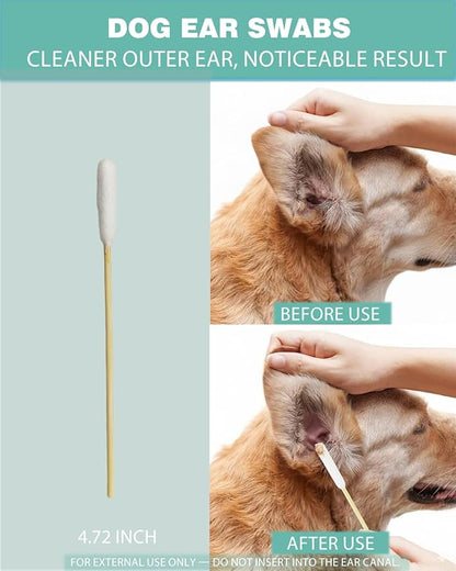 800 Count Bulk Dog Ear Swabs, 4.72 Inch Bamboo Cotton Buds Refill for Small to Medium Dogs & Cats – Precision Tips for Grooming, Tear Stains & Wax Removal (16 Resealable Packs)