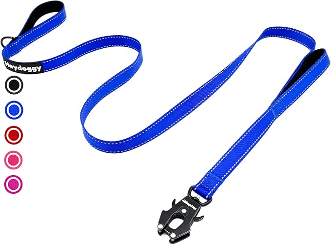 Strong Heavy Duty Dog Leash - 6ft Reflective Nylon Training Leash with Soft Padded Double Handle & Auto Lock Frog Clip, Safety Traffic Control for Large Medium Small Dog No Pull Walking (DarkBlue,6ft)