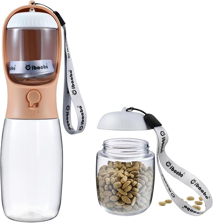 Cibaabo Dog Water Bottle with Food Container, Travel Puppy Water Bowl, Portable Pet Dispenser, Dog Stuff Accessories Items, Puppy Essentials Necessities for Yorkie Chihuahua Cat Walking and Hiking
