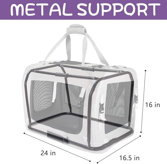 Petseek Extra Large Cat Carrier Soft Sided, Portable Small Dog Carrier for 2 Cats, 24"x16.5"x16" Car Travel Folding Comfortable Design, Purple