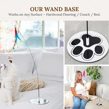 GADGETSOLOGY Suction Cup Cat Toys for Indoor Cats Interactive Suction Cup Cat Wand Toy Feather Teaser for Indoor Cats & Kittens Multi Surface Base for Hands Free Play