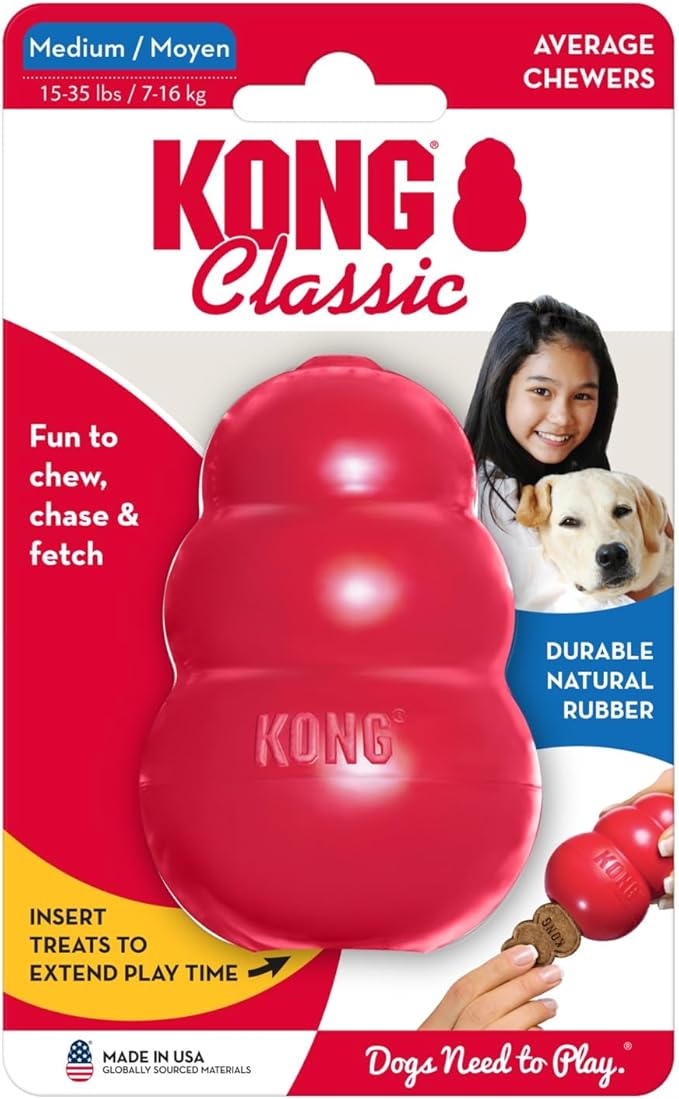 KONG Classic Stuffable Dog Toy - Fetch & Chew Toy for Dogs - Treat-Filling Capabilities & Erratic Bounce for Extended Play Time - Durable Natural Rubber Material - for Medium Dogs