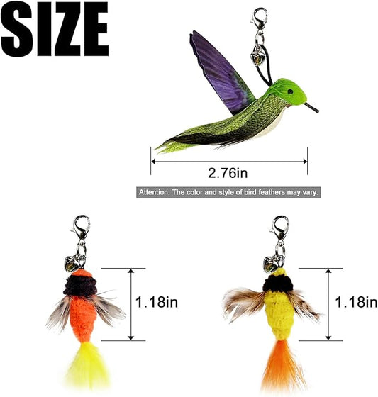 TTcat Cat Wand Toys Replacement Cat Toy Attachments,3 Pcs Hummingbird Insect Feathers Refills for Cat Wands.