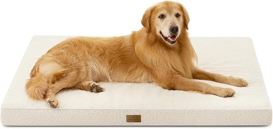 COZY KISS Big Dog Bed for Giant Dogs, Rectangular XXL Orthopedic Dog Beds Extra Large, Foam Anti-Slip Bottom Pet Mat with Washable Removable Cover, Suitable for Pet Up to 150 lbs, 54x44x4 inch, Beige