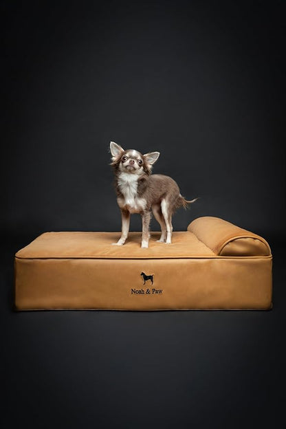 NOAH & PAW Dog Bed, 28x23x7.5 Inch, Orthopedic Dog Beds for Medium Size Pets, Eggshell Memory Foam Infused with Cooling Gel, Waterproof, Machine Washable, Includes Inner Cover (Faux Leather)