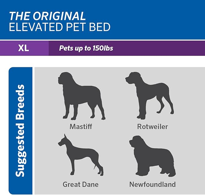 Coolaroo Original Elevated Dog Bed - Breathable Off-The-Ground Pet Bed with Cooling Fabric, Joint Relief & Moisture-Resistant Fabric, 100% Recyclable, Easy Clean, Gray, Extra Large