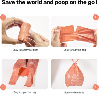 Dog Poop Bags with Handles 9 Rolls 108 Counts Big Sizes Leak Proof and Extra Thick Waste Bags Refill Rolls for Walking Small Medium Large Dogs Cats Litter With Holder Peach Scented