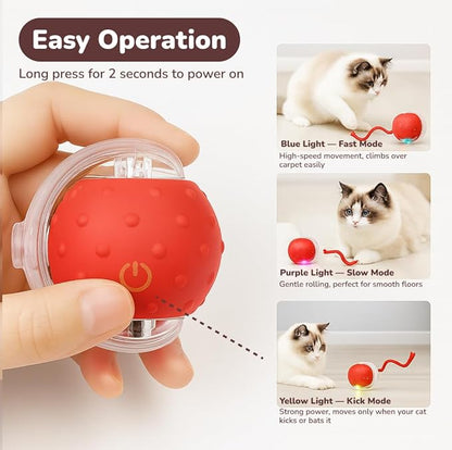 Outdoll Interactive Cat Toy Ball for Indoor Cats – Fast Rolling on Carpet, Motion Activated with Chirping Sounds, Smart Play Toy (Crimson)