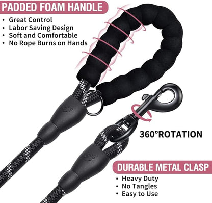 COOYOO 2 Pack Dog Leash 5 FT Heavy Duty - Comfortable Padded Handle - Reflective Dog Leash for Medium Large Dogs with Collapsible Pet Bowl