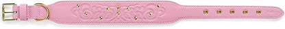 Blueberry Pet Premium Embossed Pink Glam Silver-Powered Freshness Microfiber Leather Dog Collar with Gold Studs