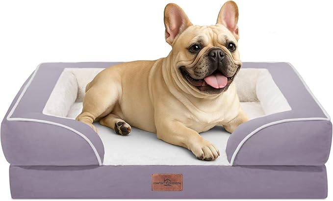 Comfort Expression Orthopedic Dog Bed for Medium Dogs 30x20 Inch, Waterproof Supportive Egg Crate Foam Medium Pet Bed with Removable Bolsters, Dog Couch with Washable Cover & Non-Slip Bottom, Purple