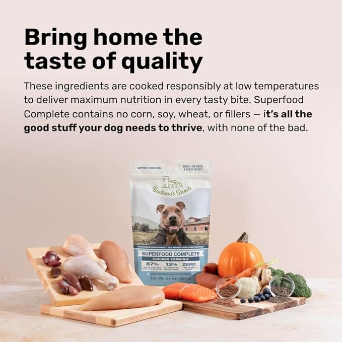 BADLANDS RANCH by Katherine Heigl – Superfood Complete Air-Dried Chicken Dog Food – High Protein with Superfoods for Daily Wellness & Consistent Nutrition – 64 oz (Pack of 2)