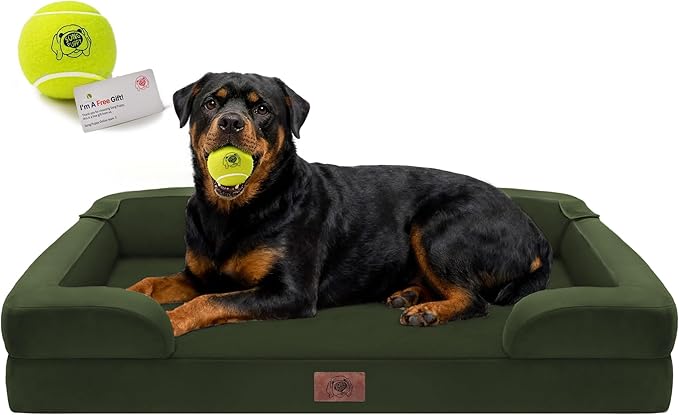 Orthopedic Dog Bed for Extra Large Dogs, XXL Waterproof Egg Crate Memory Foam Pet Bed Bolsters with Removable Washable Cover & Non-Slip Bottom, Tennis Ball Toy, 45x35