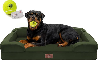 Orthopedic Dog Bed for Extra Large Dogs, XXL Waterproof Egg Crate Memory Foam Pet Bed Bolsters with Removable Washable Cover & Non-Slip Bottom, Tennis Ball Toy, 45x35