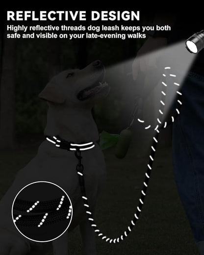 Dynmeow Reflective Dog Collar and Leash Set, 6FT Strong Climbing Rope Leash with Padded Handle, Adjustable Pet Collar with Soft Neoprene Padding for Small Medium Dogs, Black, S