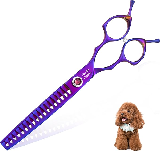 JASON Dog Scissors for Grooming - 7.5" Chunker Scissors for Dog Grooming, Japanese 440C Stainless Steel Chunking Shears with Diamond Adjustable Screw (18 Teeth, Purple) Christmas Gift