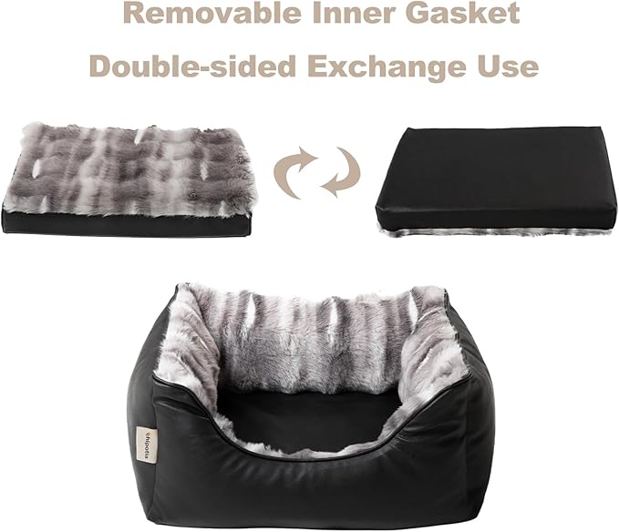 Rectangle Washable Orthopedic Dog Bed for Small, Medium Dogs, Soft Calming, Sleeping Puppy Bed Durable Pet Cuddler with Anti-Slip Bottom, S (24"x20"x10") (Black, Small) (Brown, Medium)