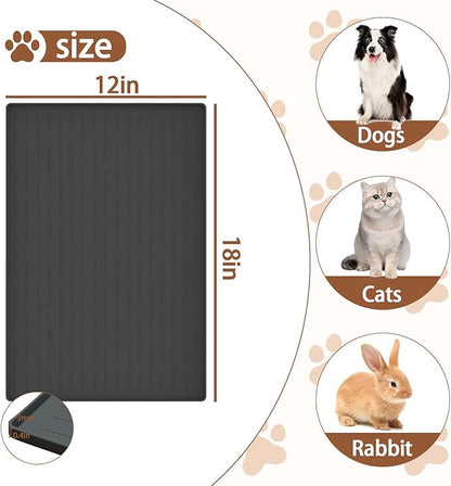 18"x12" Dog Food Mat, Silicone Dog and Cat Mats for Food and Water Bowls, Waterproof Raised Edge Pet Feeding Mat for Contain Spills Protects Floors, Multiple Colors & Sizes for Pets, Light Gray