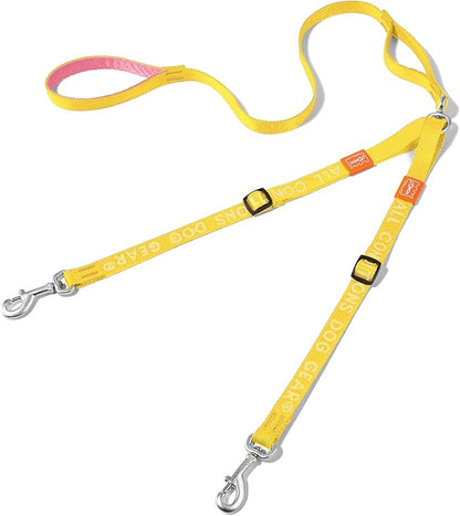 HOWGO Double Dog Leash, No Tangle 360° Swivel, Adjustable Two Padded Handles, Double Clip Dog Leash Coupler Splitter for 0~50 lbs Small and Medium Breeds (Yellow, 2/3'' x 4.8 FT, Ultralight)