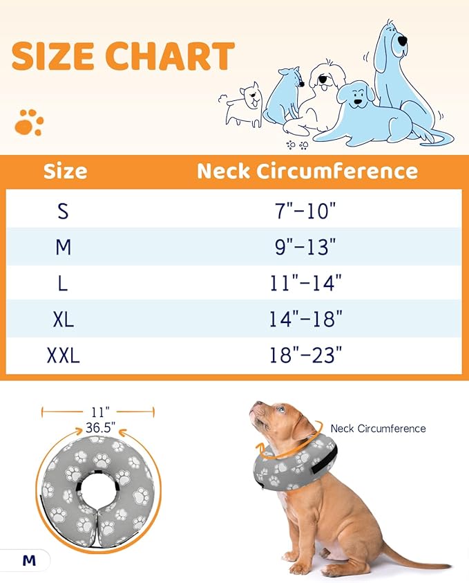 Supet Inflatable Dog Cone Collar for Large Medium Small Dogs, Soft Cone Collar for Dogs Cats, ECollar Doggie Neck Donut Dog Cone Alternative After Surgery