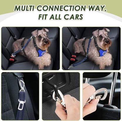 Lukovee Dog Seat Belt for Car, Adjustable Dog Car Harness for Large Medium Small Dogs, Soft Padded & Breathable Mesh Dog Seatbelt with Car Vehicle Connector Strap (Blue Double Clip,Large)
