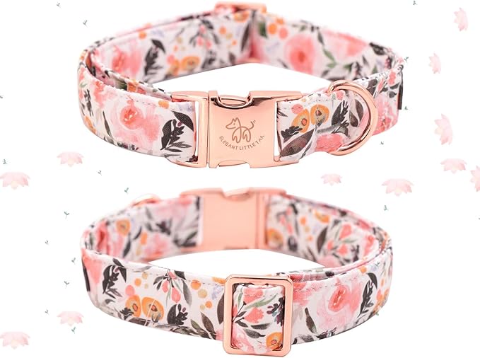 Elegant little tail Dog Collar, Pink Floral Pattern Pet Collar Summer Durable Cute Dog Collars Male or Female Pet Gift Adjustable Dog Collar for Medium Dogs