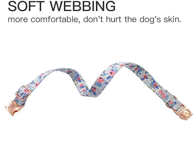 Metal Buckle Dog Collar, Durable Adjustable Dog Collar Soft for Small Medium Large Dogs (S(10-14in), Flower2)