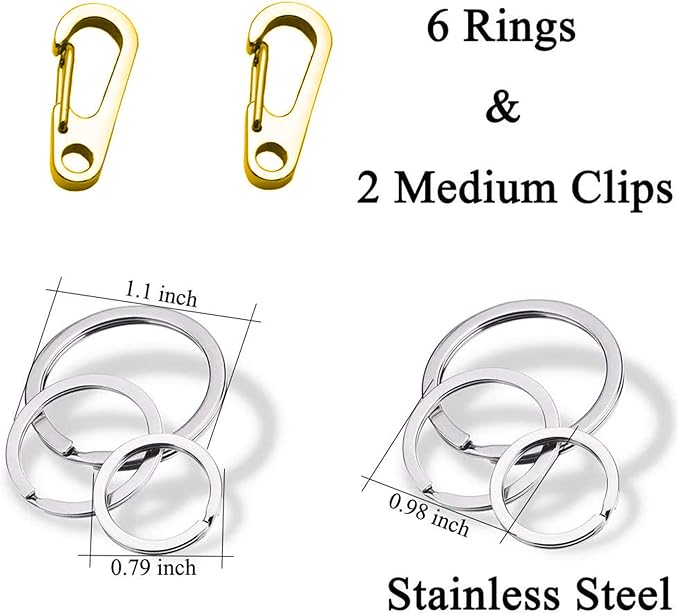 Dog Tag Clips / 2 Pack/Multiple Size 304 Stainless Steel Quick Clip with Rings/Easy Change Dog Cat ID Tag Holder for Small pet Collars and Harnesses.(2 Medium Gold)
