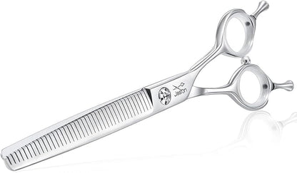 JASON 7" Dog Grooming Scissors, Combines Cutting, Thinning, Blending and Texturizing Features, Reversible Pet Trimming Shears, JP 440C (40-teeth, Silver) Christmas Gift