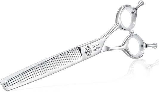 JASON 7" Dog Grooming Scissors, Combines Cutting, Thinning, Blending and Texturizing Features, Reversible Pet Trimming Shears, JP 440C (40-teeth, Silver) Christmas Gift