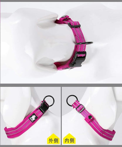 Truelove Dog Collar Reflective Premium Duraflex Buckle,High Grade Nylon Webbing No Choke Basic Collars TLC5011(Fushcia,L)